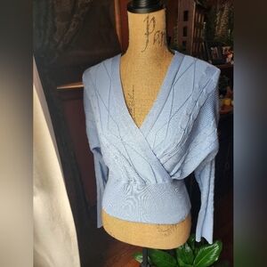 Pink Rose Light Blue V-Neck Wrap Sweater